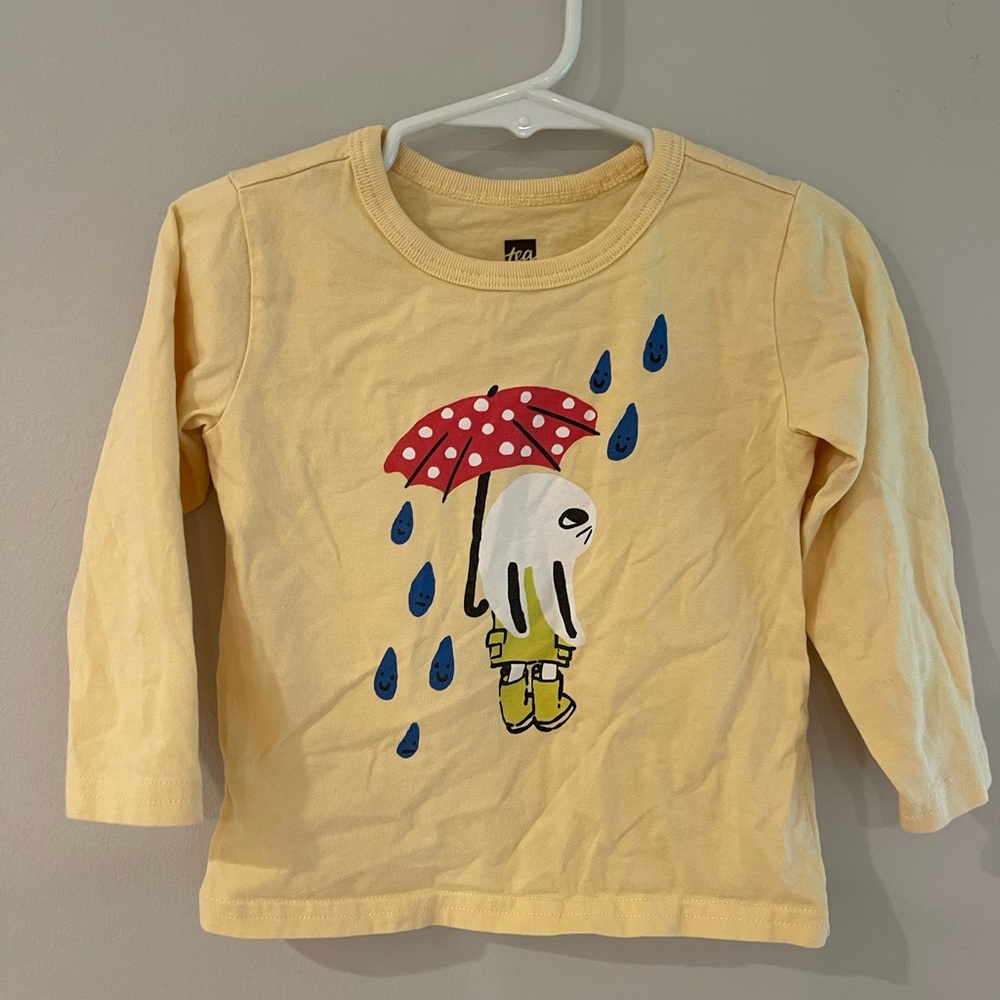 Tea Collection Yellow Long Sleeve Shirt with Red Umbrella Print